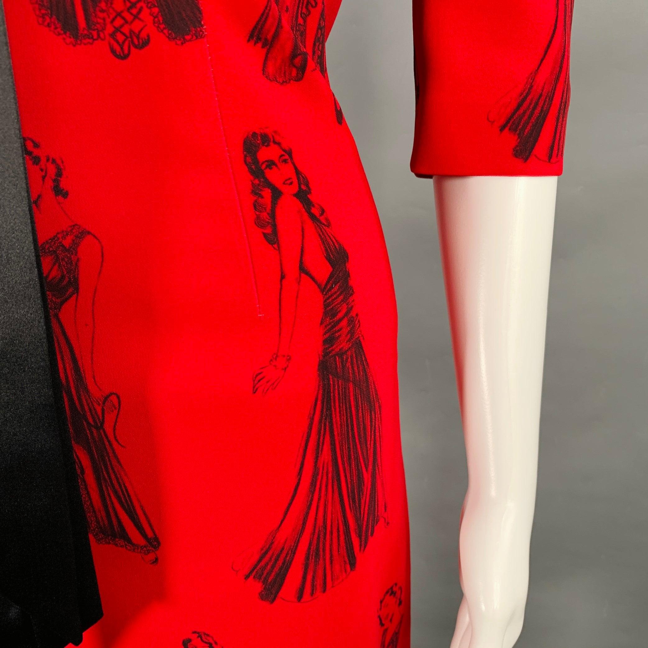 MOSCHINO Size 6 Red Black Viscose Blend Figures Bow Cocktail Dress In Good Condition For Sale In San Francisco, CA