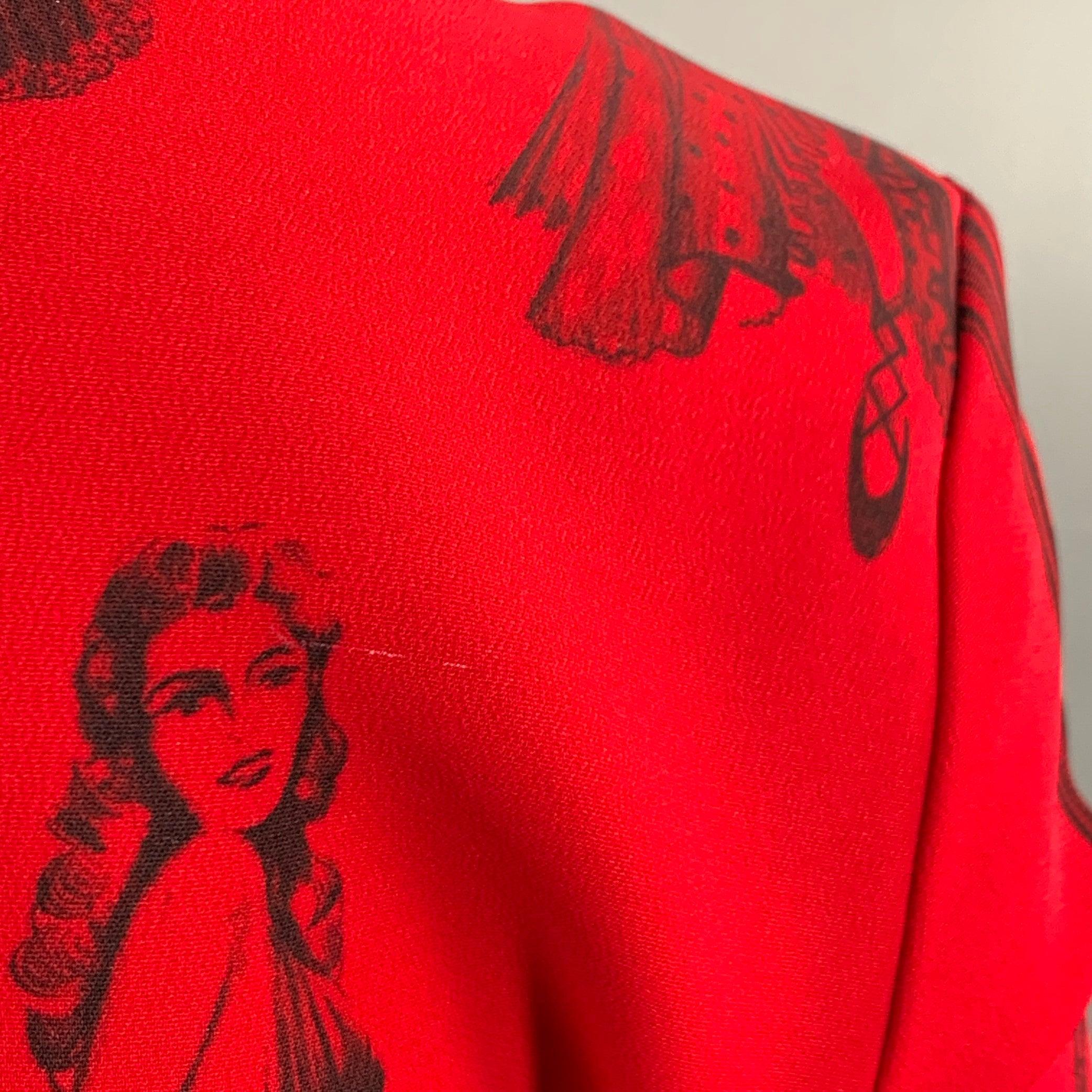 MOSCHINO Size 6 Red Black Viscose Blend Figures Bow Cocktail Dress For Sale 5