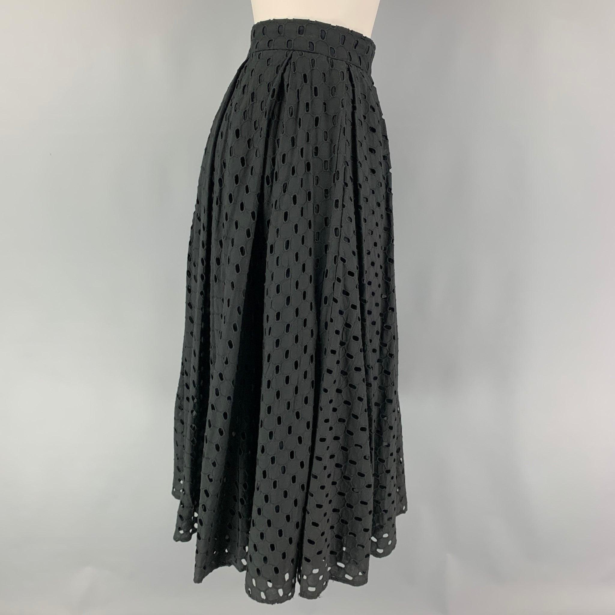 MOSCHINO Size 8 Black Cotton Eyelet A-Line Skirt In Good Condition For Sale In San Francisco, CA