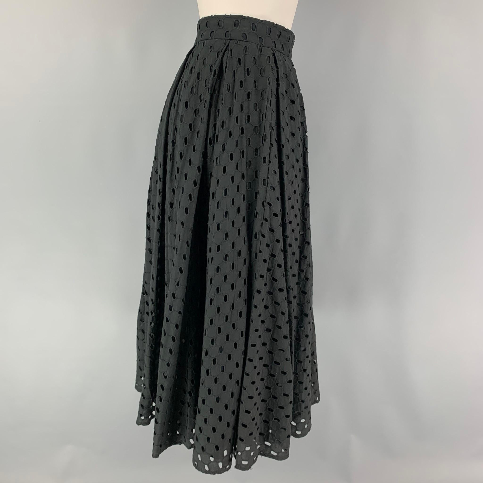 MOSCHINO Size 8 Black Cotton Eyelet A-Line Skirt In Good Condition In San Francisco, CA