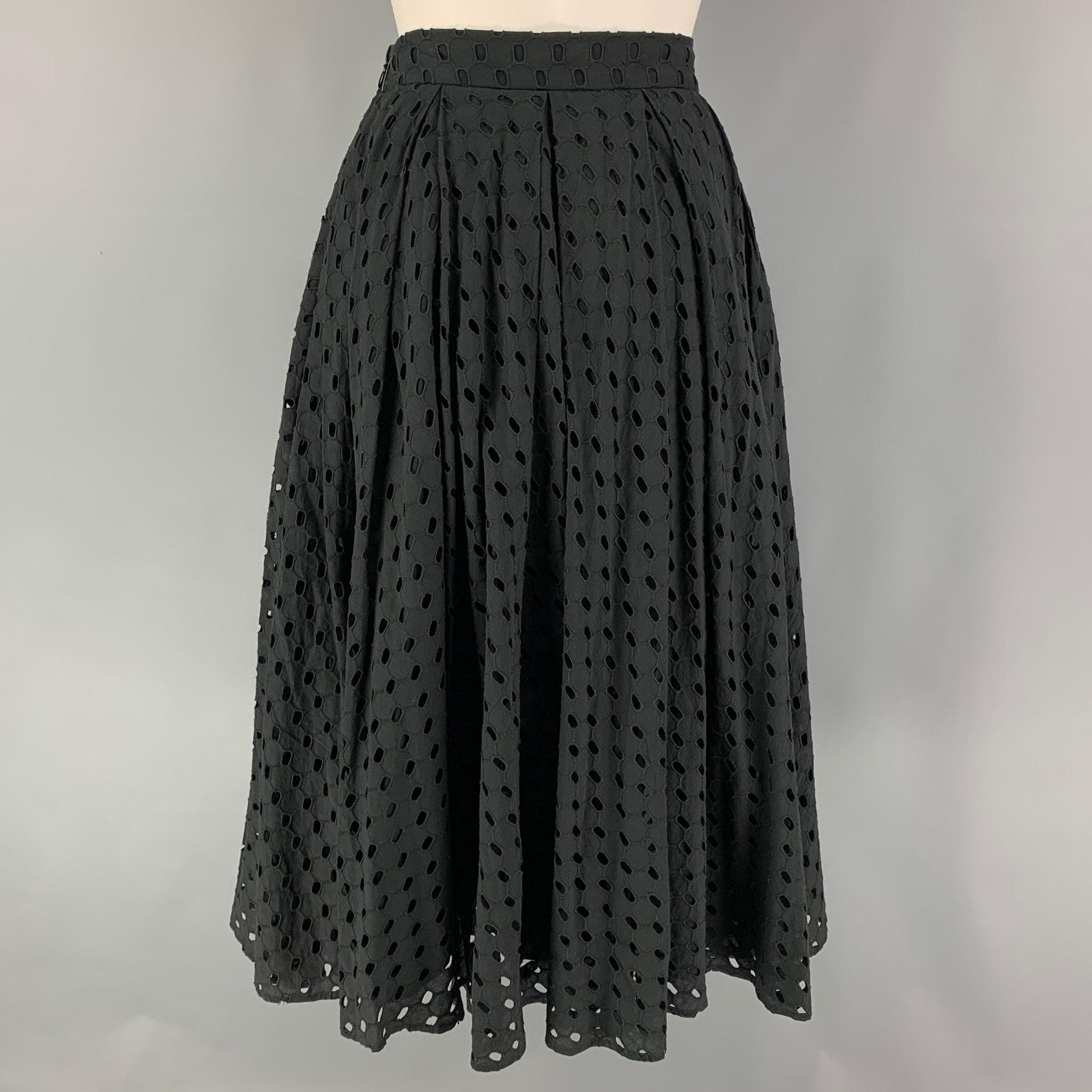 Women's MOSCHINO Size 8 Black Cotton Eyelet A-Line Skirt For Sale