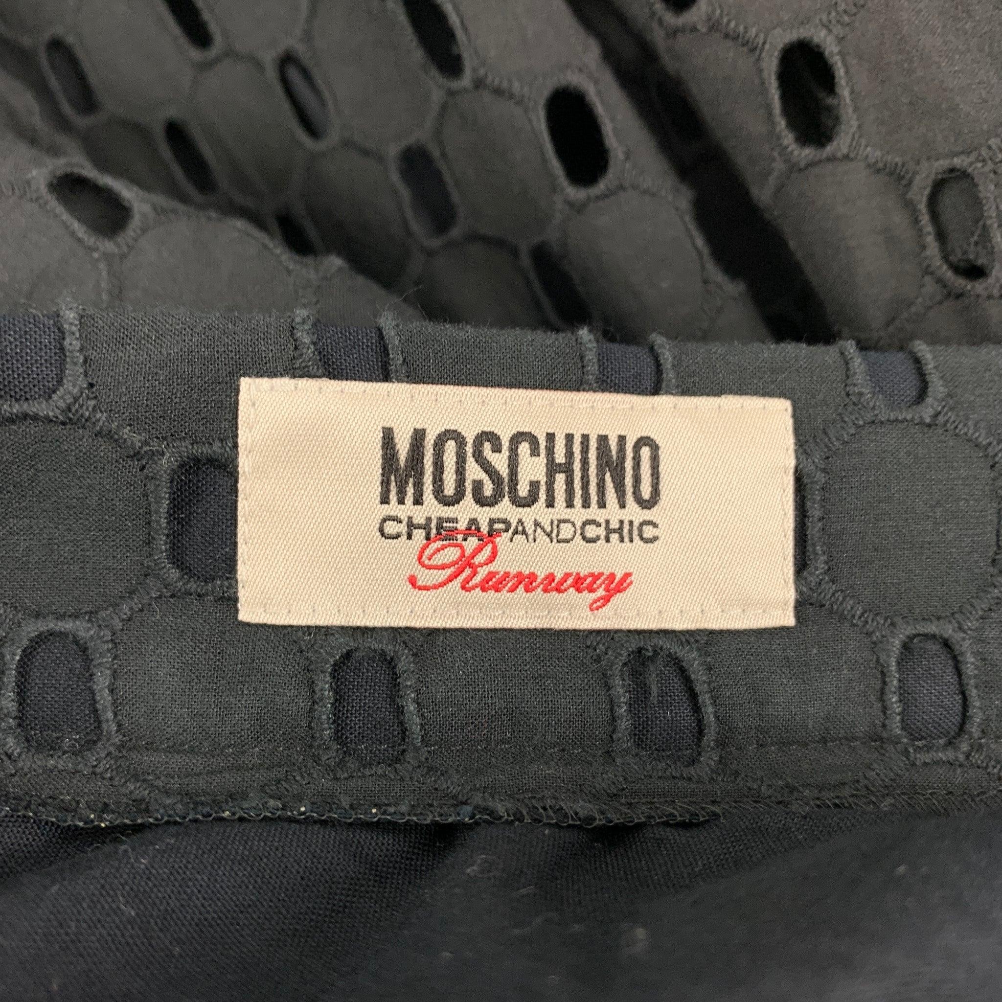MOSCHINO Size 8 Black Cotton Eyelet A-Line Skirt For Sale 3