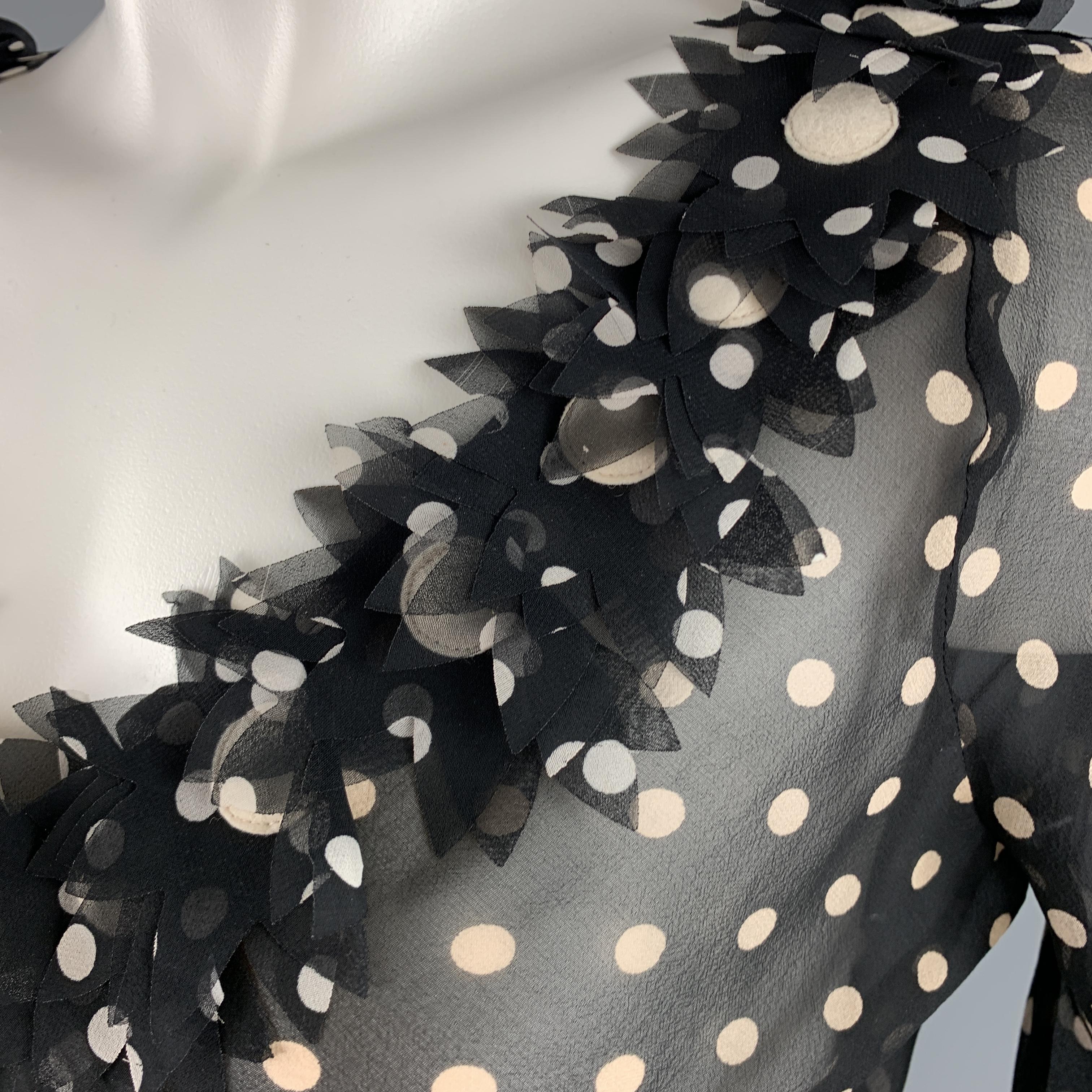 MOSCHINO Size 8 Black & Cream Polk Dot Silk Floral Cardigan Blouse In Excellent Condition In San Francisco, CA