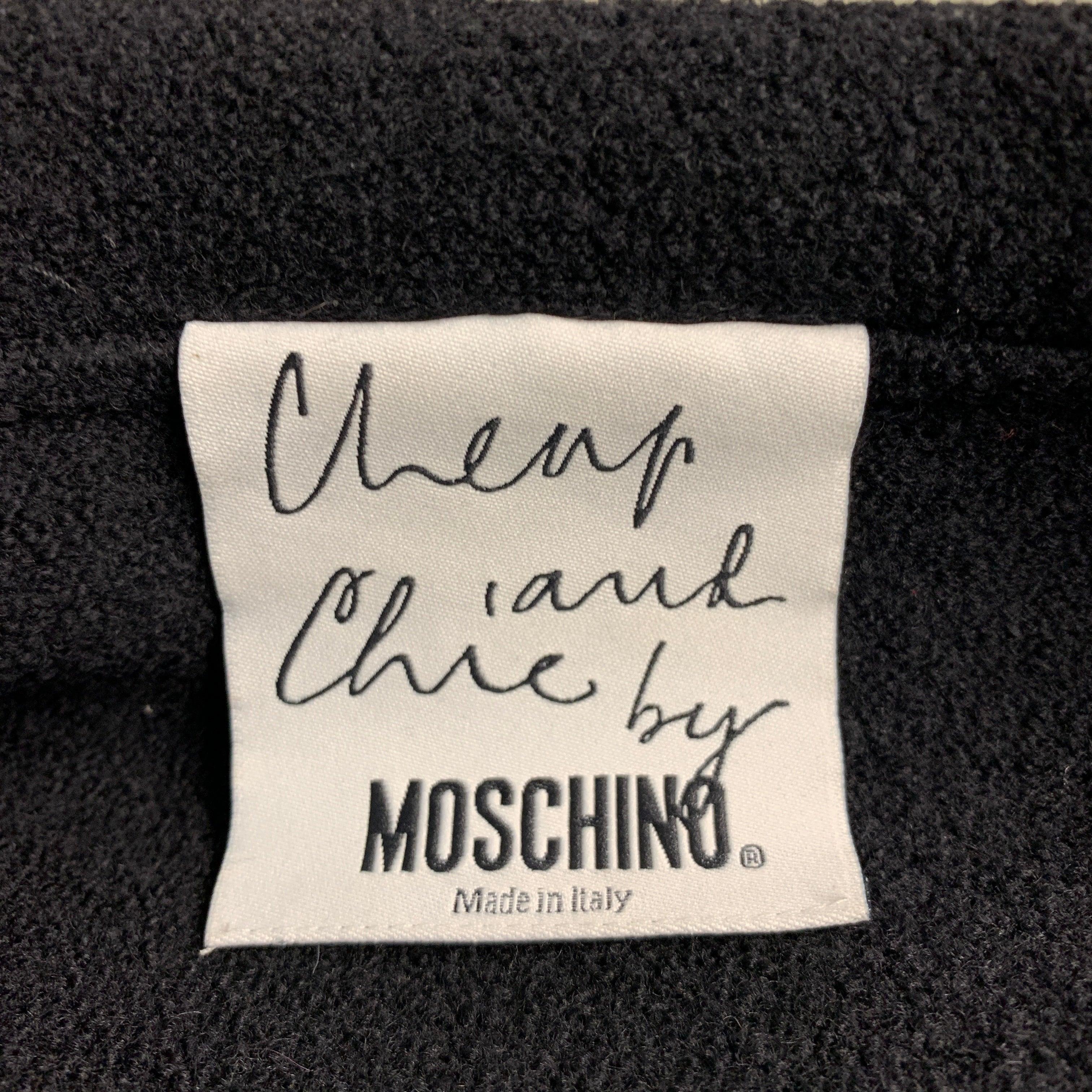 MOSCHINO Size 8 Black White Virgin Wool Contrast trim Single breasted Skirt Suit For Sale 2