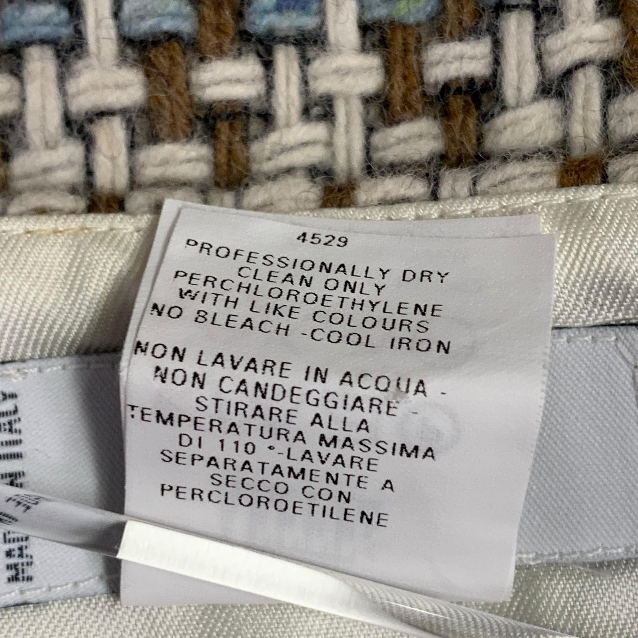 MOSCHINO Size 8 Brown Blue Cream Wool Woven Pencil Below Knee Scallop Hem Skirt For Sale 4