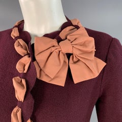 MOSCHINO Size 8 Pink Maroon Wool Blend Woven Bow Snaps Jacket Blazer