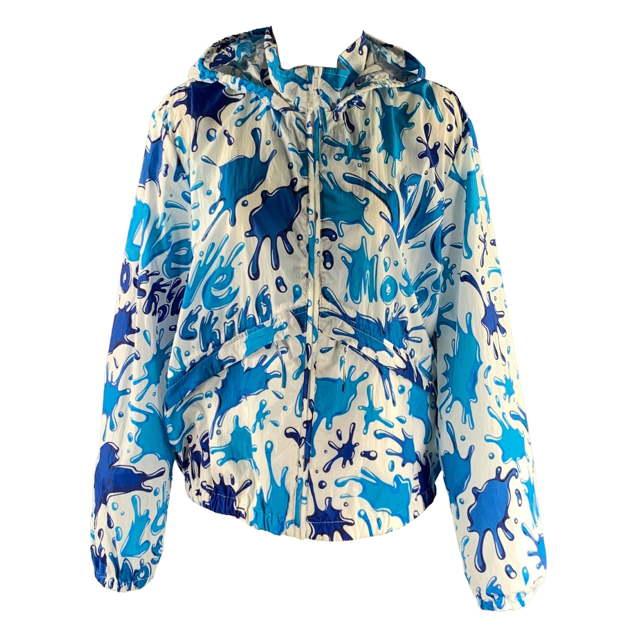 MOSCHINO Size 8 White Blue Polyamide Splash Raincoat For Sale