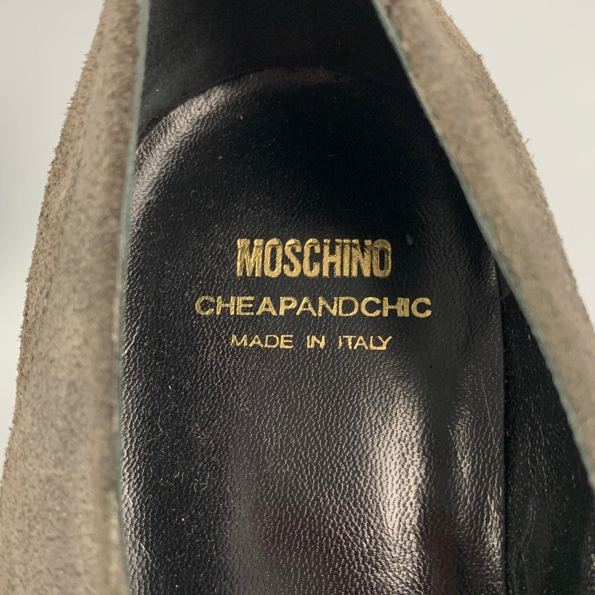 MOSCHINO Size 9.5 Brown Suede Gold Trim Laces For Sale 2