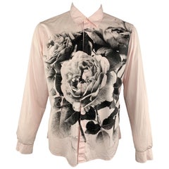 MOSCHINO Size L Pink & Black Floral Cotton Button Up Long Sleeve Shirt