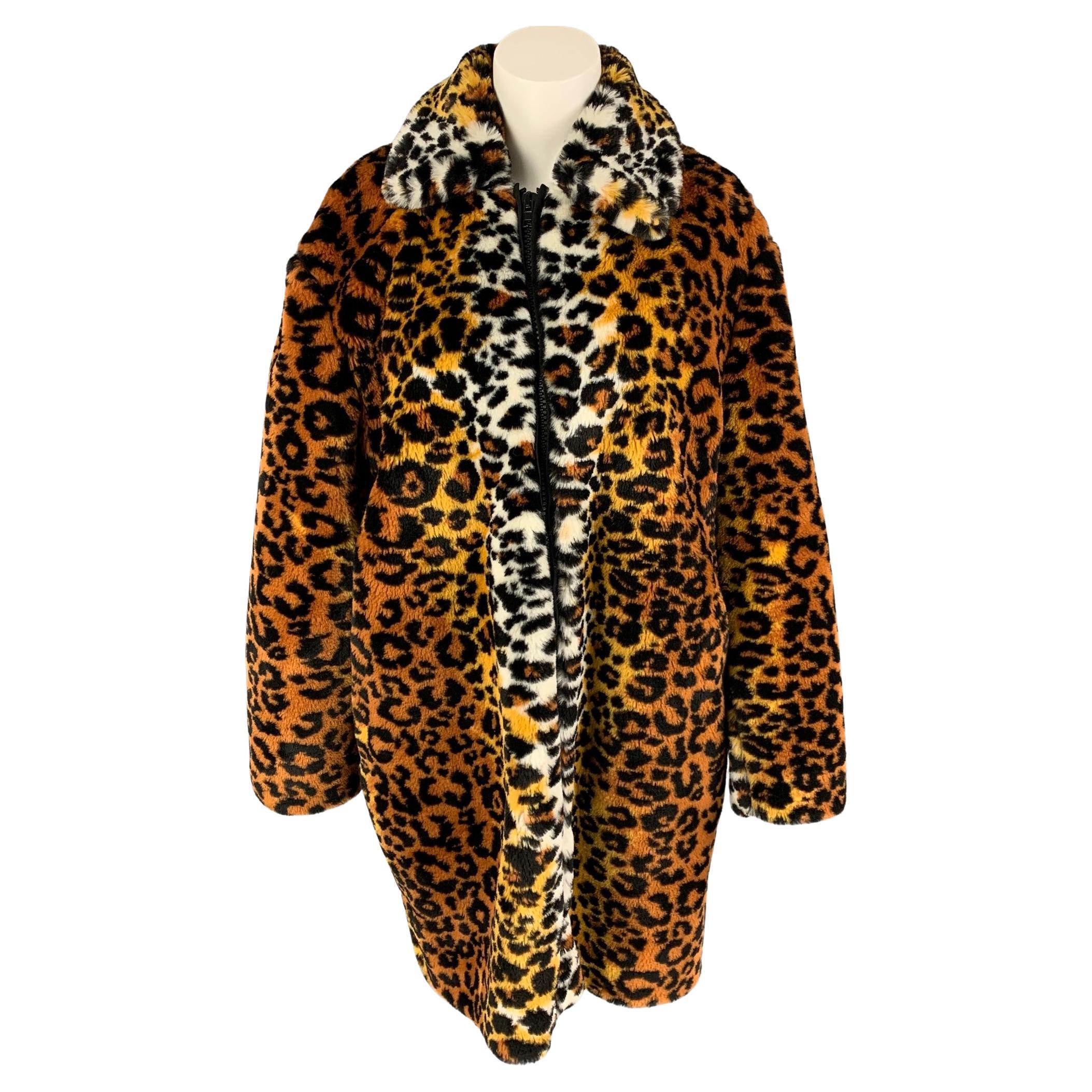 MOSCHINO Size M Brown Black White Modacrylic Blend Animal Print Coat