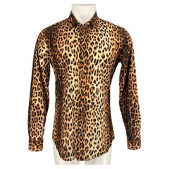 MOSCHINO Size M Tan & Black Leopard Print Cotton Button Up Long Sleeve Shirt