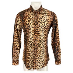 MOSCHINO Size M Tan & Black Leopard Print Cotton Button Up Long Sleeve Shirt
