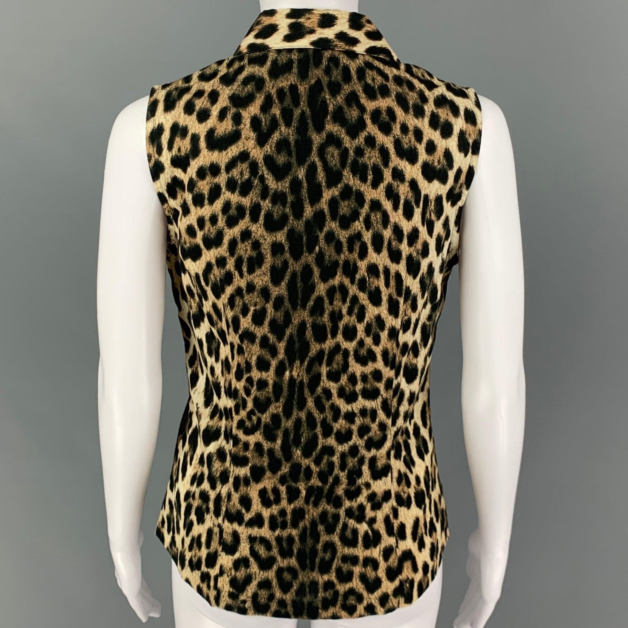 MOSCHINO Size S Beige Brown Animal Print Cotton Sleeveless Casual Top In Good Condition In San Francisco, CA