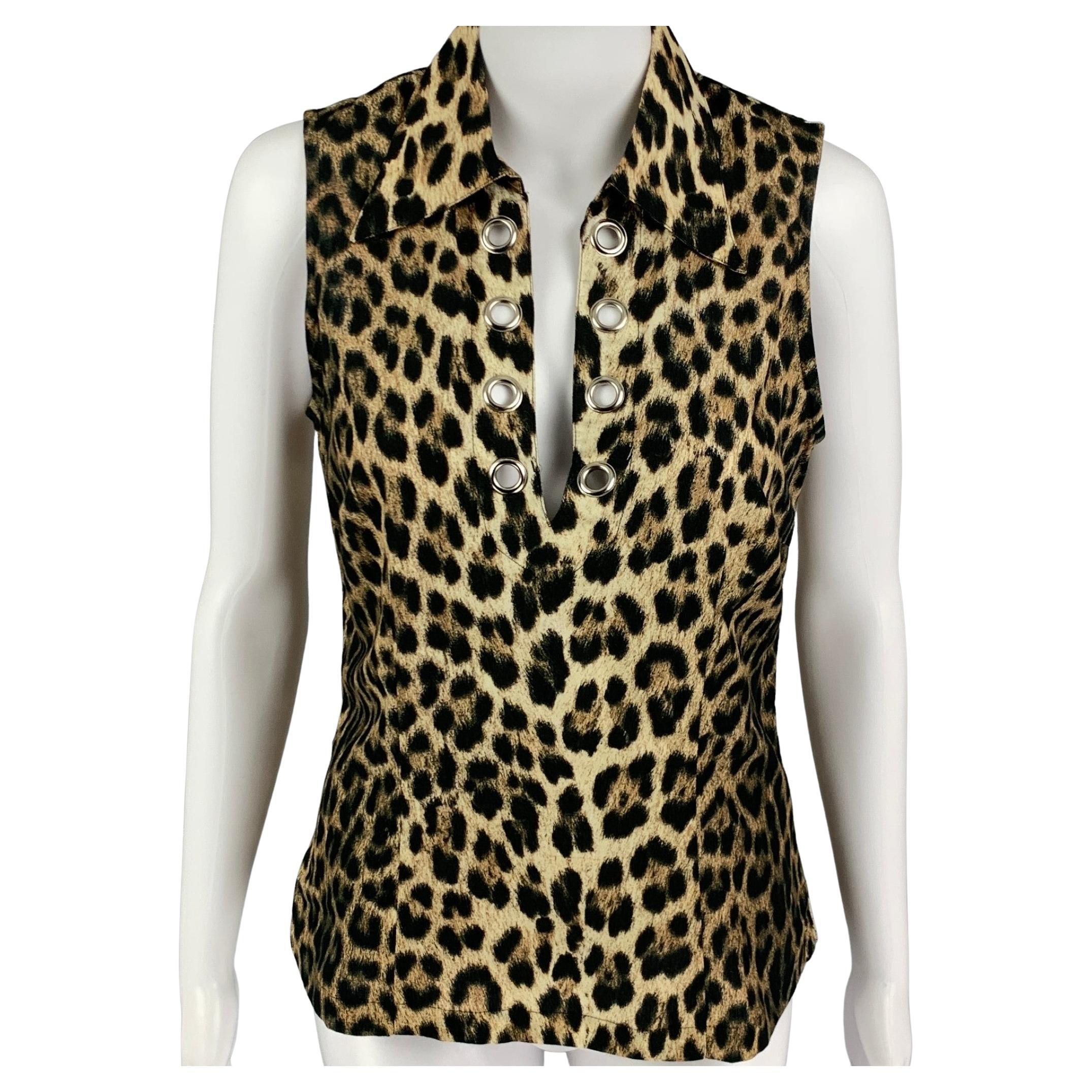 MOSCHINO Size S Beige Brown Animal Print Cotton Sleeveless Casual Top