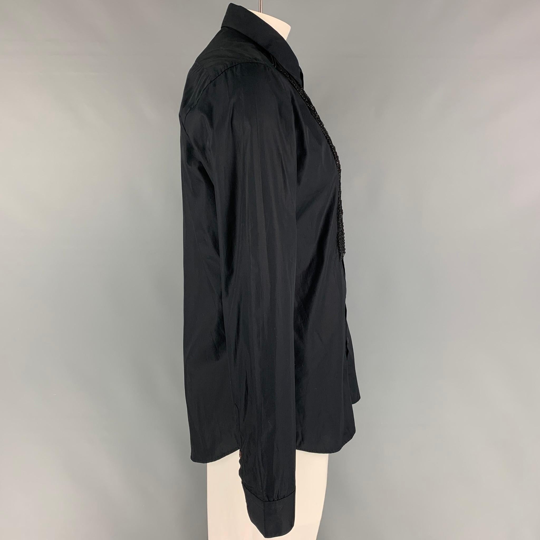 MOSCHINO Size XXL Black Cotton Button Up Long Sleeve Shirt In Excellent Condition In San Francisco, CA