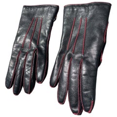 Moschino Soft Genuine Leather Cashmere Lined Red Stitched Gloves
