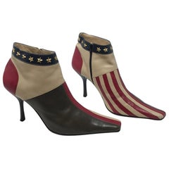 Moschino Stars & Stripes Leather Ankle Boots