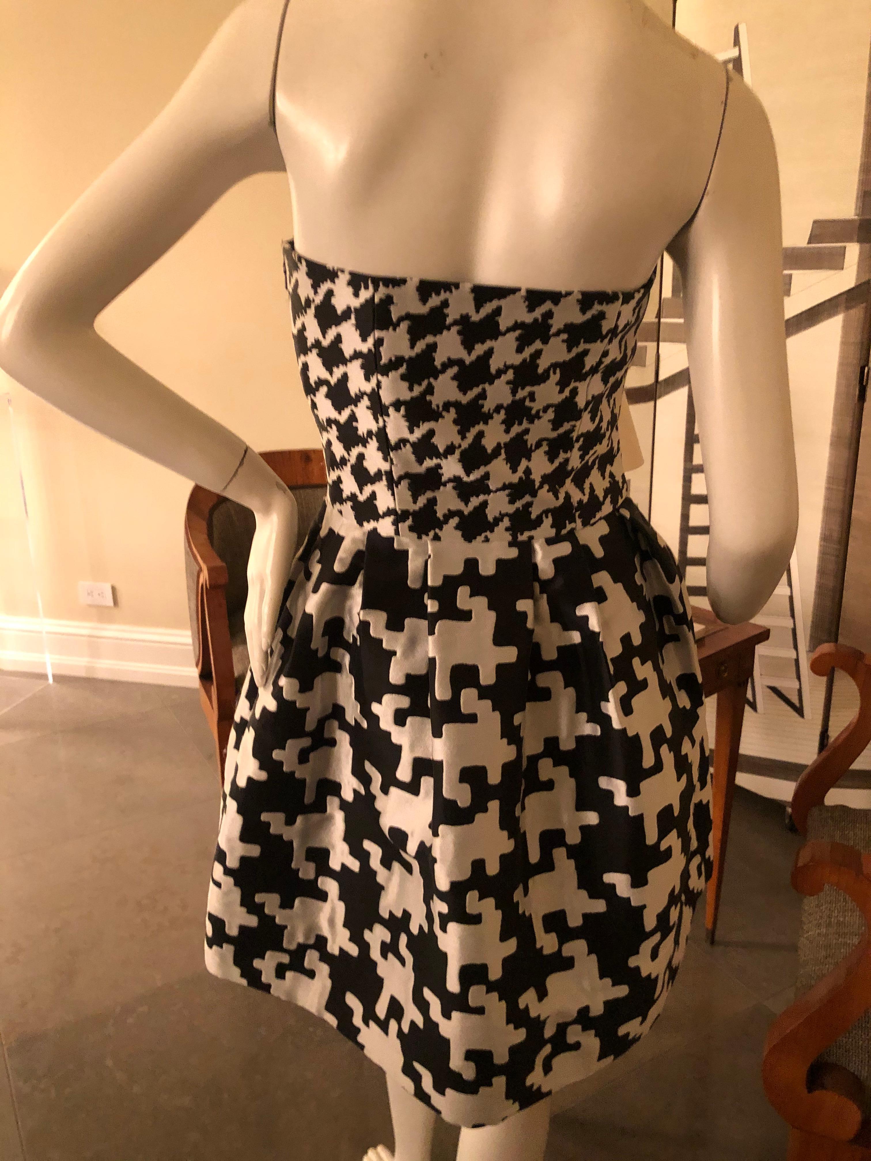 Black Moschino Strapless Exaggerated Houndstooth Corset Dress For Sale