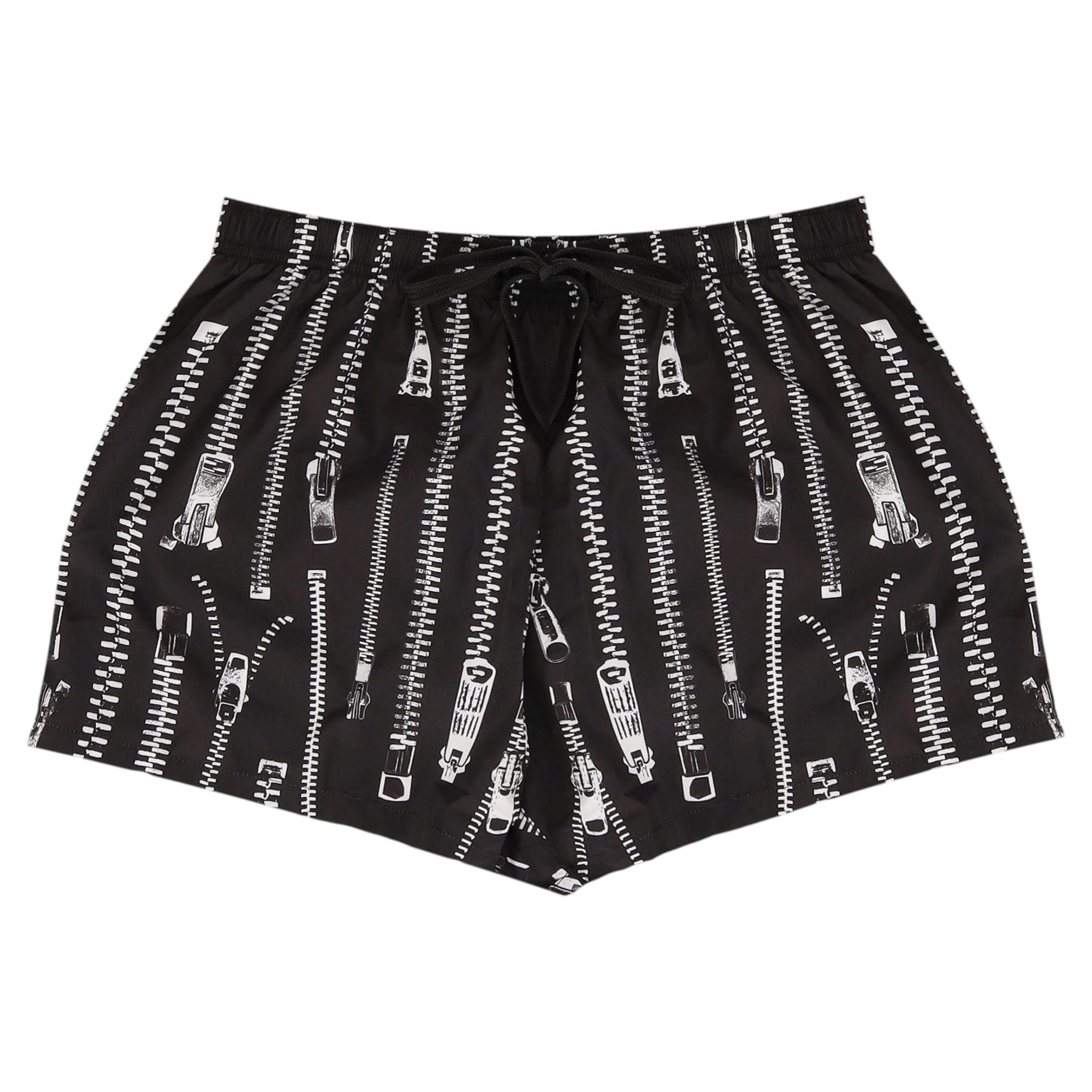 Pre-owned Moschino Swim All-over Zip Print Trunks In Black