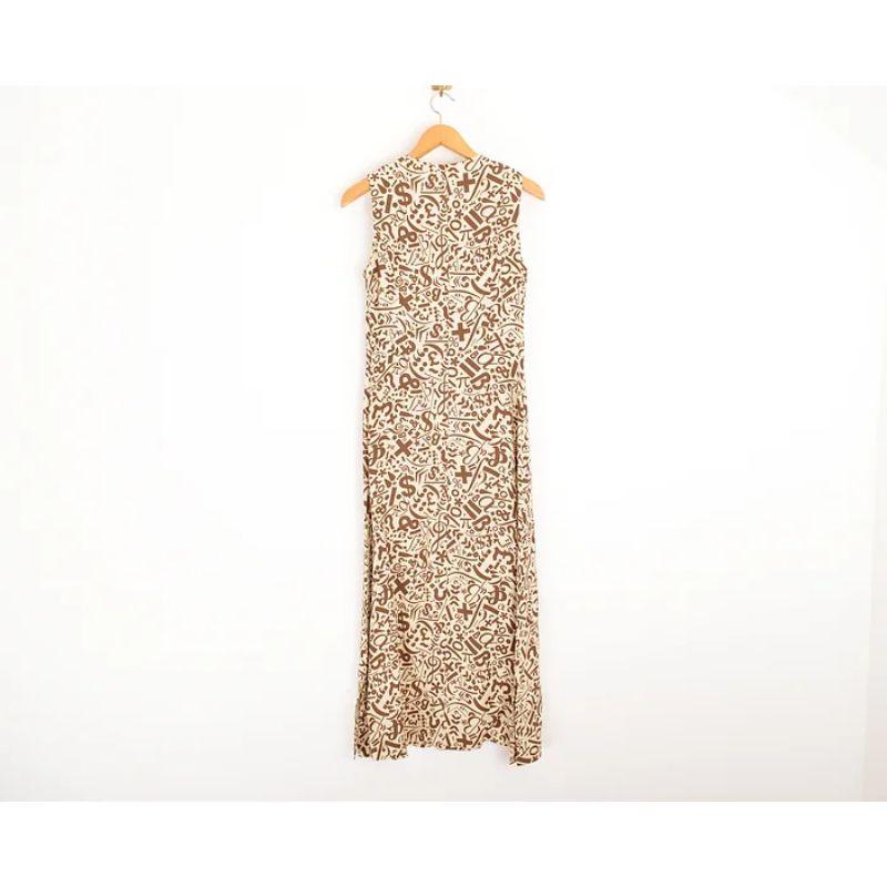 Women's 1990's Moschino 'Symbols' Cheap and Chic Maxi Dress in Beige & Brown For Sale