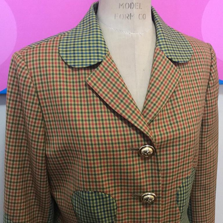 Moschino Tan Plaid Puzzle Jacket Blazer In Fair Condition For Sale In Los Angeles, CA