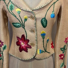 Moschino Tan Woven Straw Blazer Floral