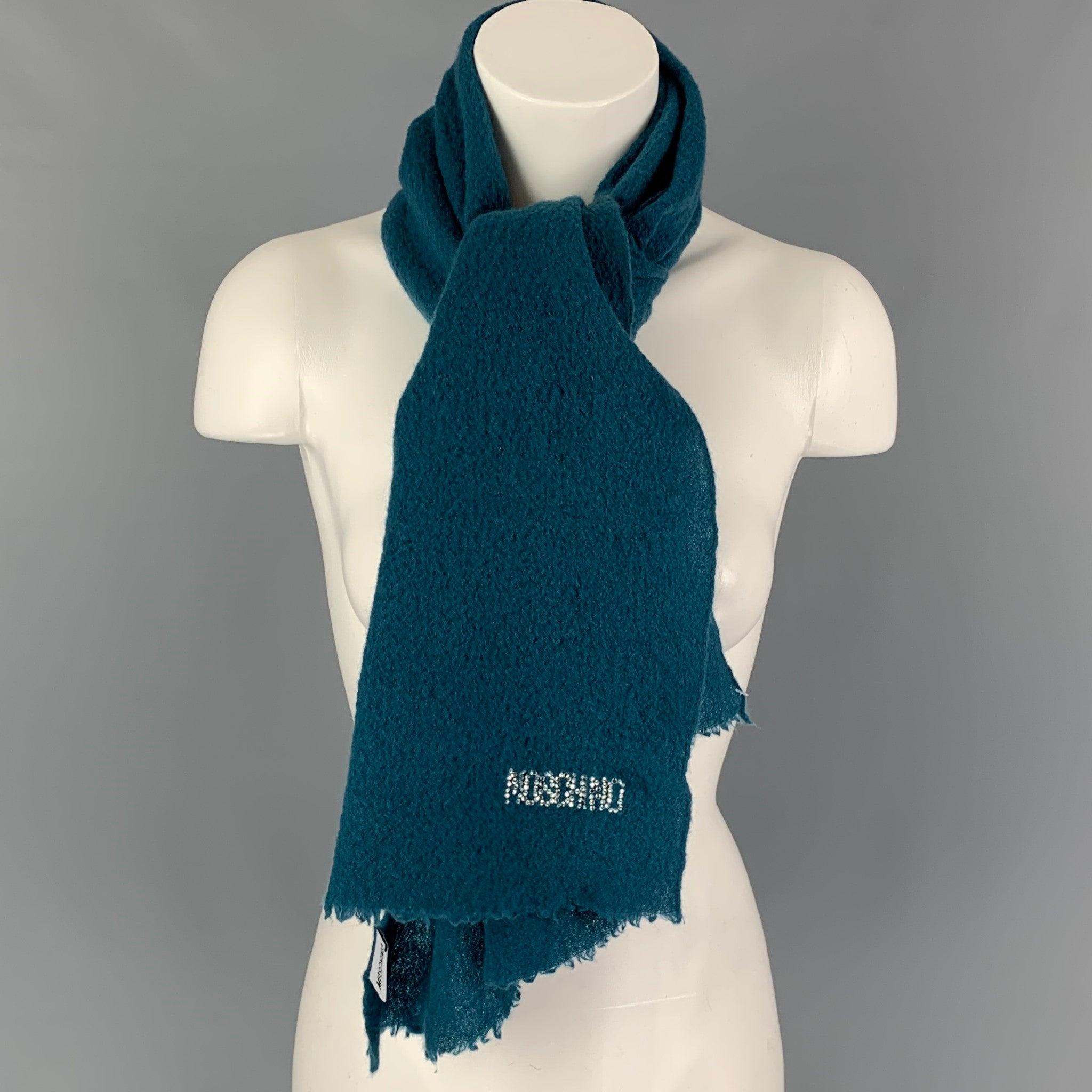 MOSCHINO Teal Textured Lana Wool Scarf For Sale 1