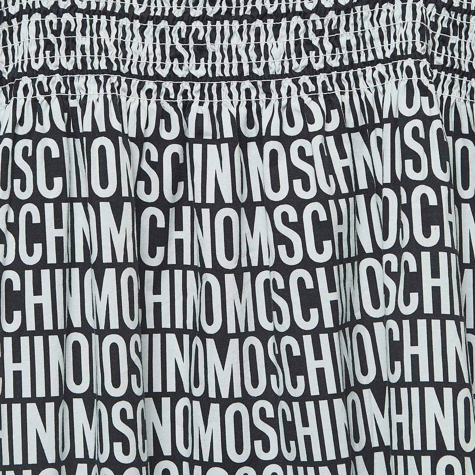 Gris Moschino Teen Black/White Logo Print Cotton Poplin Dress (10 Yrs) en vente