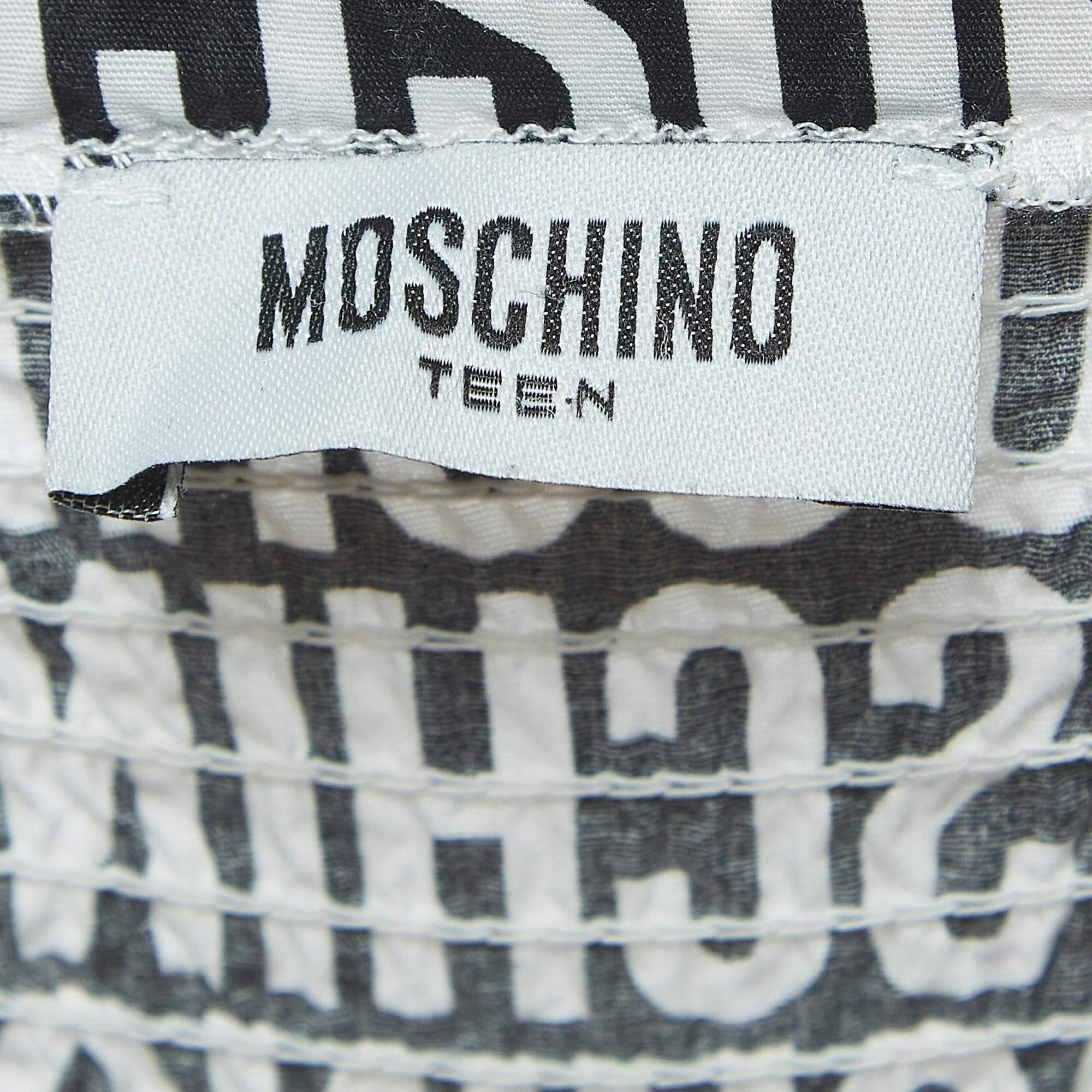 Moschino Teen Black/White Logo Print Cotton Poplin Dress (10 Yrs) Excellent état - En vente à Dubai, Al Qouz 2