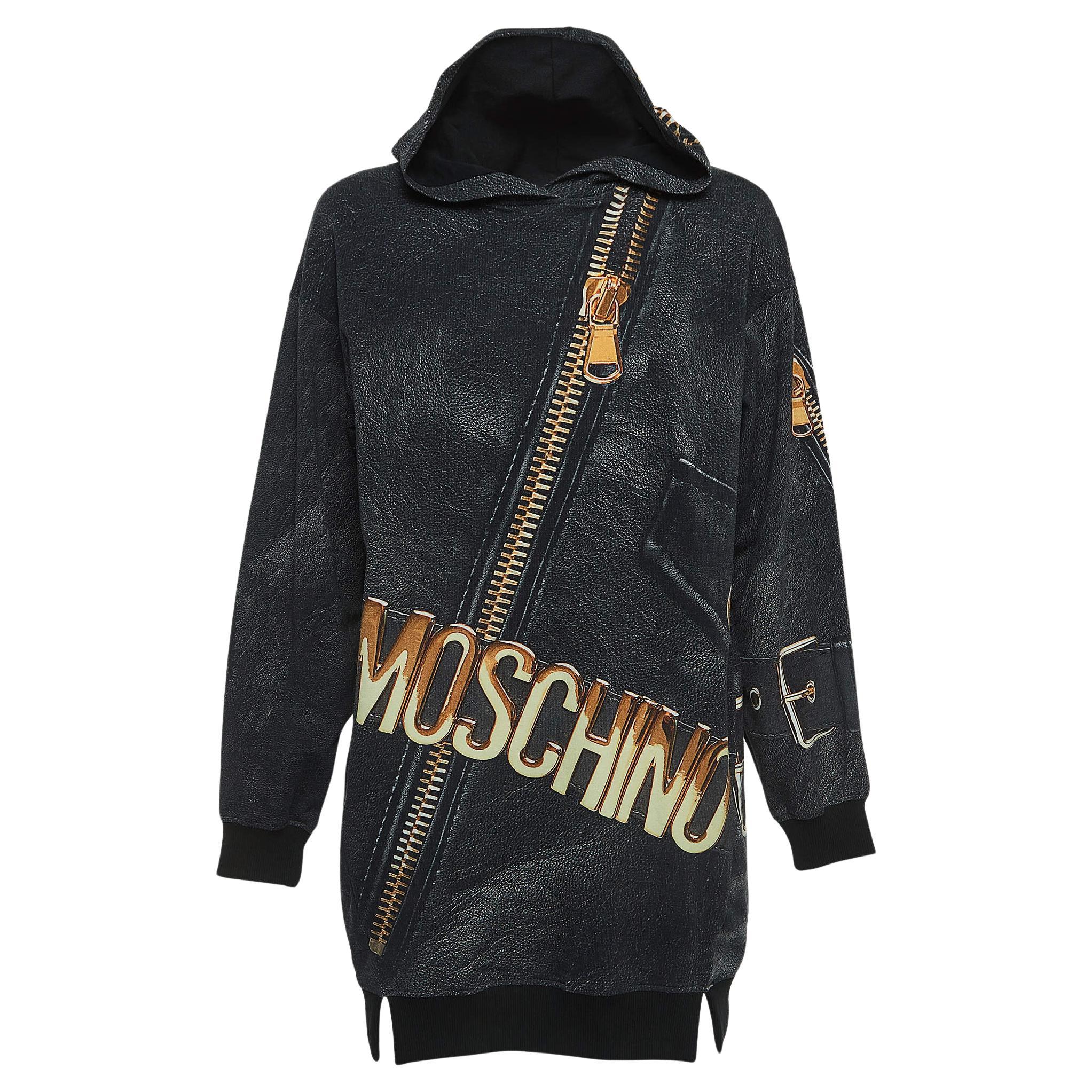 Moschino Teen Grey Printed Cotton Hoodie Dress (12 Yrs) For Sale