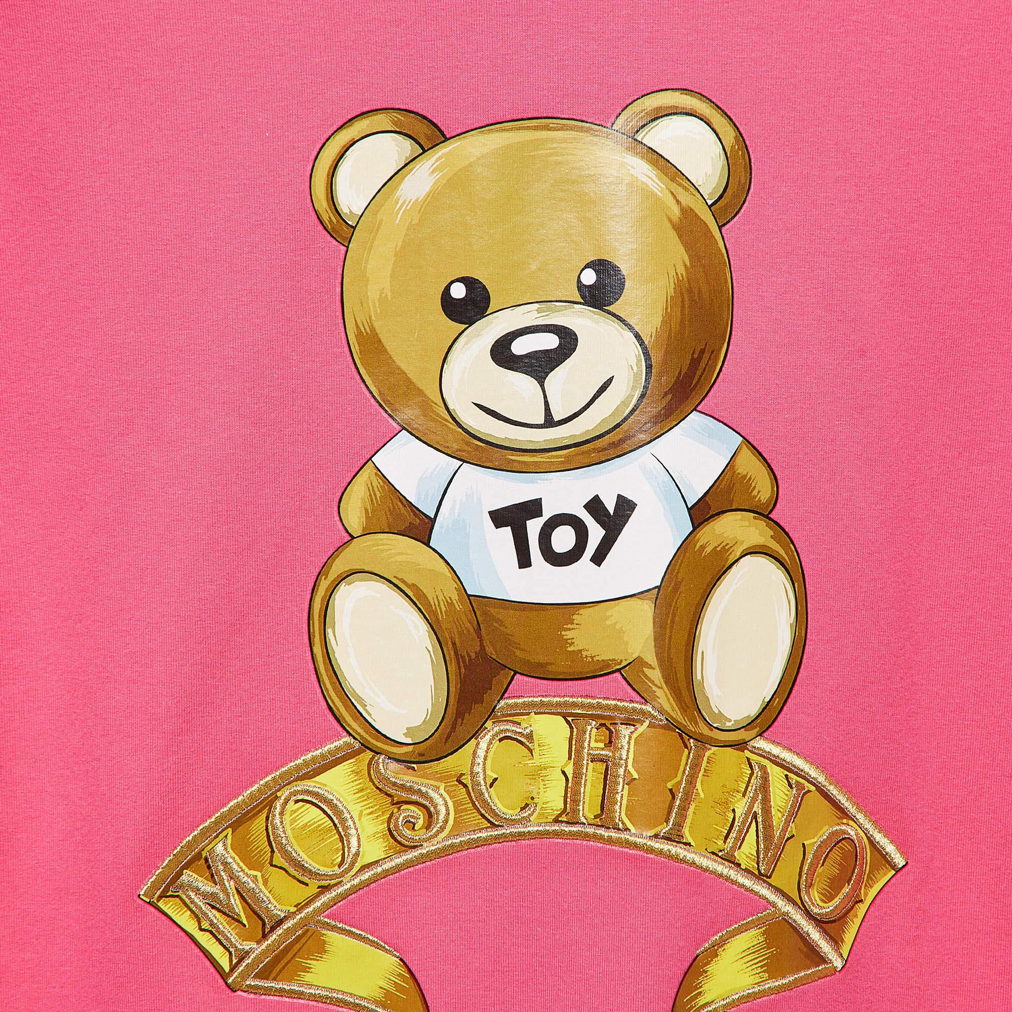 Rose Robe à capuche Moschino rose teddy imprimé en coton 12 Y en vente