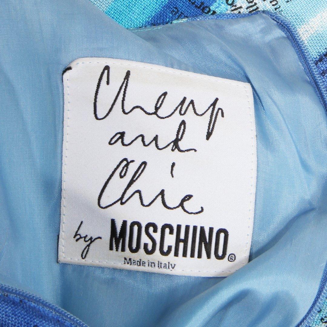 Blue Moschino Text Print Dress For Sale