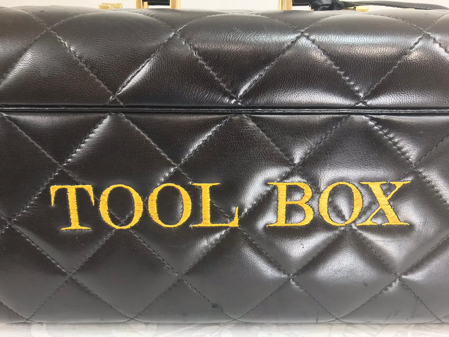 Moschino tool box, very rare train case, Red Wall from the 1980s, pun intended, thank you Franco Moschino.  Room for all the tools you may need to make yourself beautiful.  This beautiful and, very rare, dark chocolate brown quilted leather train
