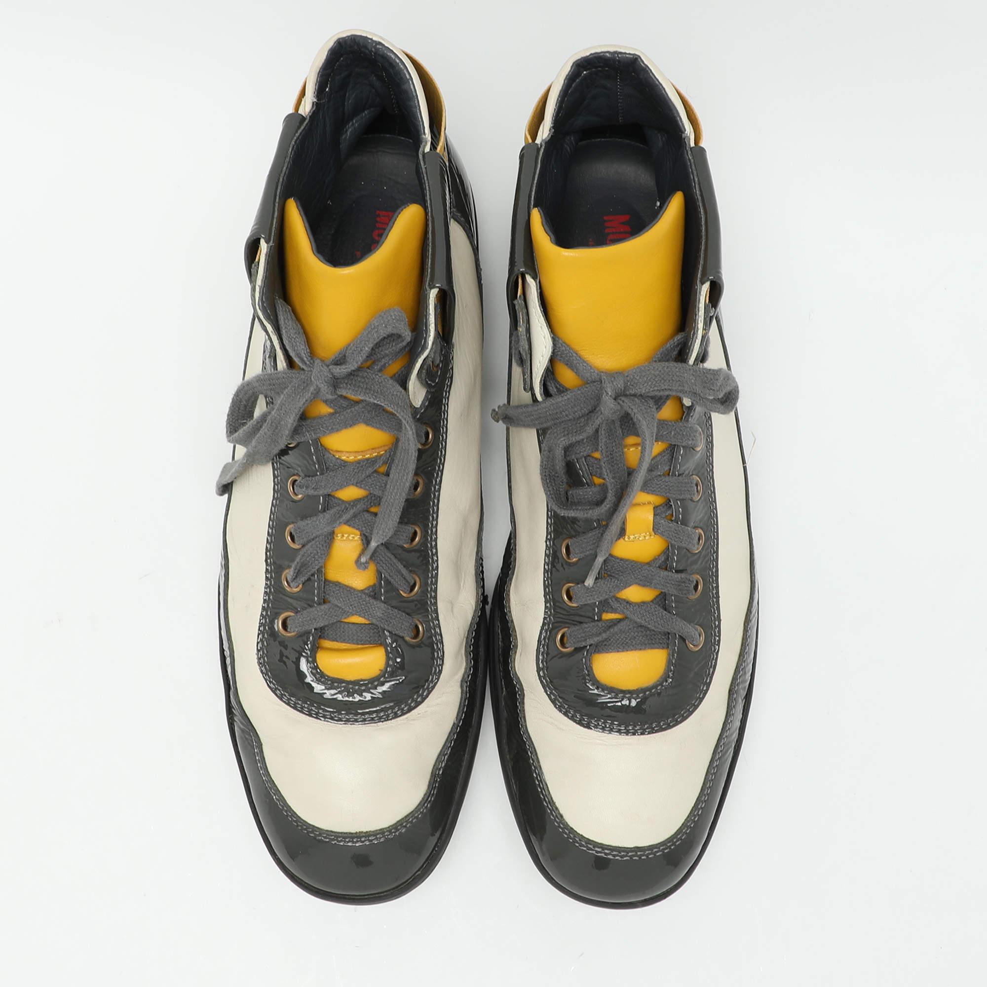 Black Moschino Tricolor Patent and Leather High Top Sneakers Size 44 For Sale
