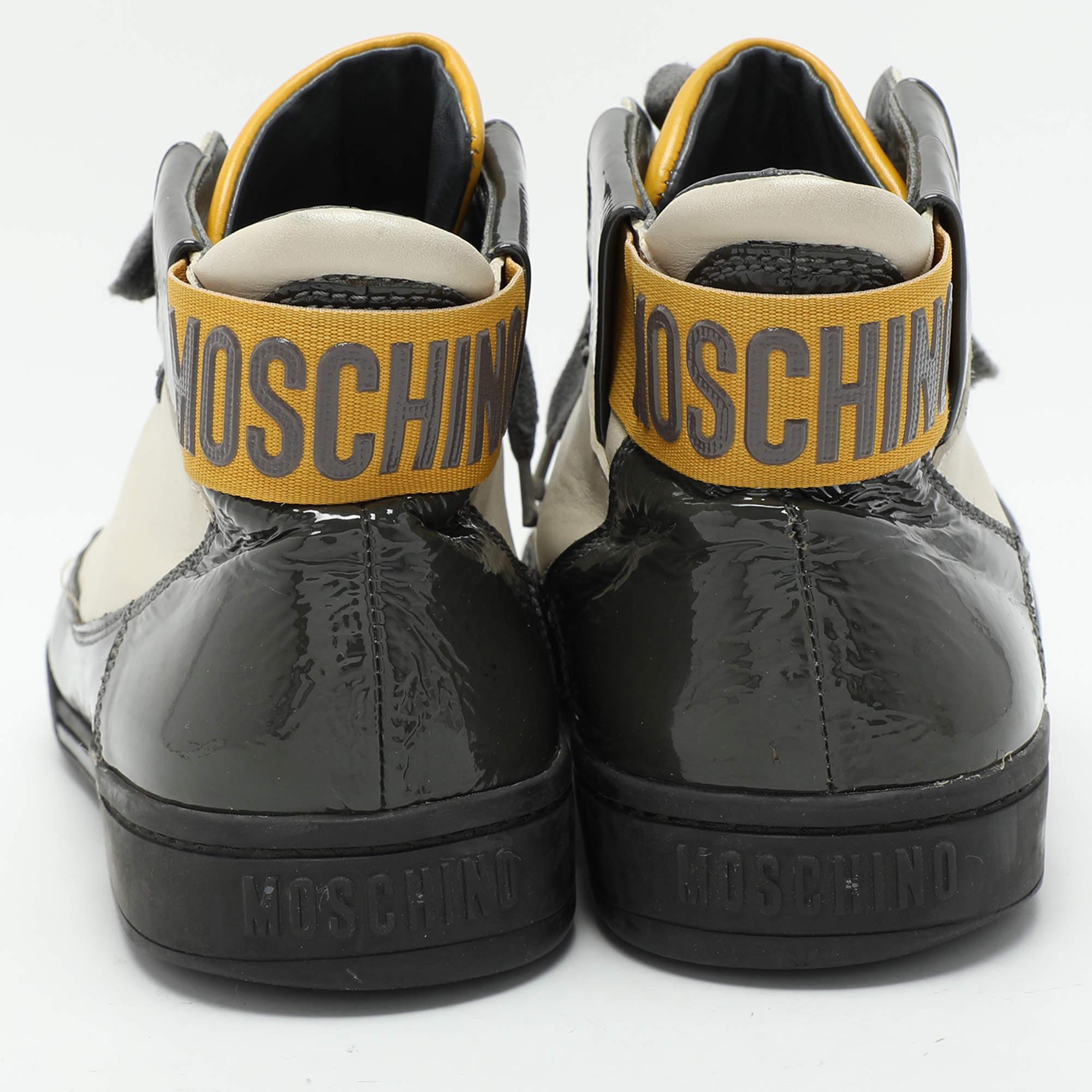 Men's Moschino Tricolor Patent and Leather High Top Sneakers Size 44 For Sale
