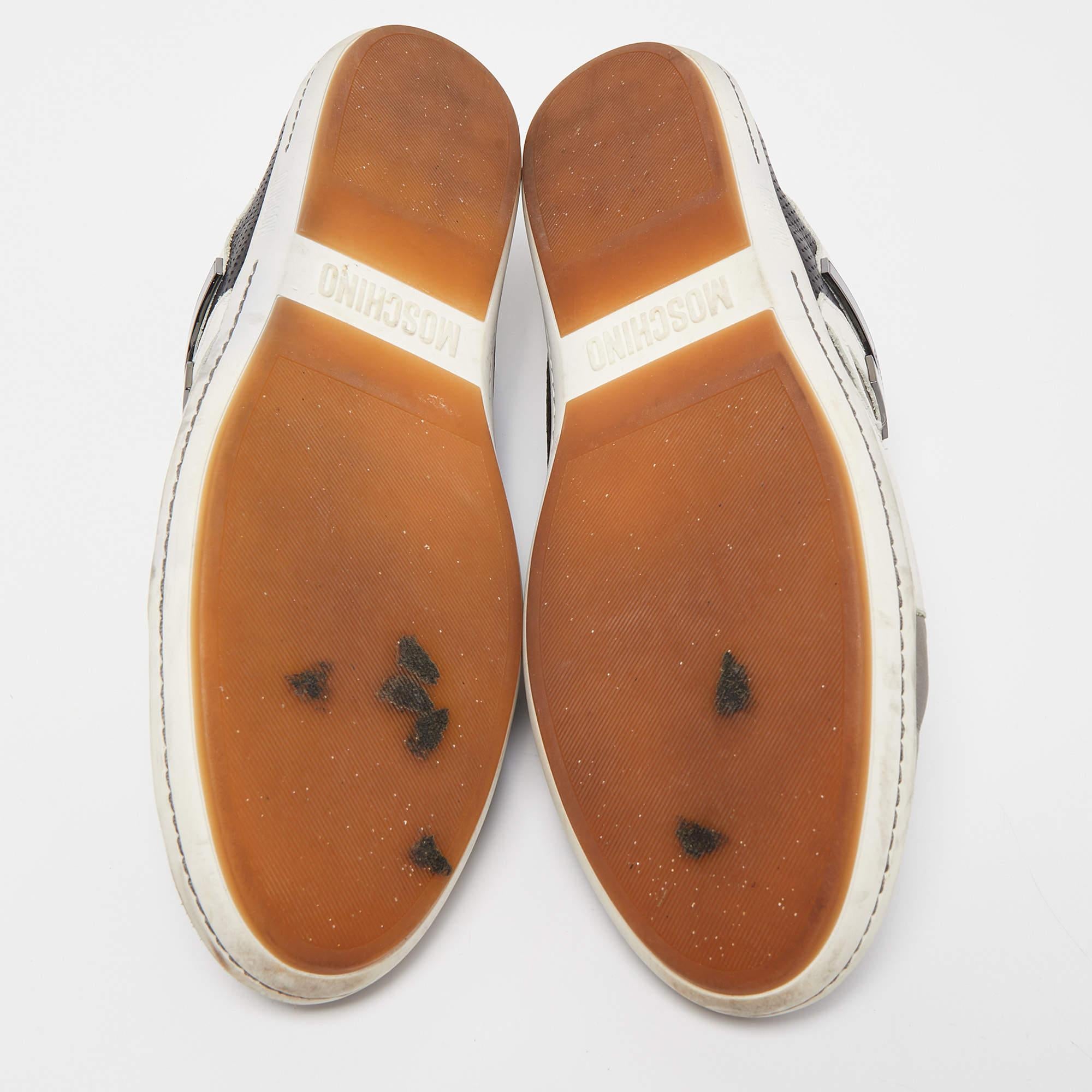 Moschino Tricolor Perforated Leather Low Top Sneakers Size 44 For Sale 1