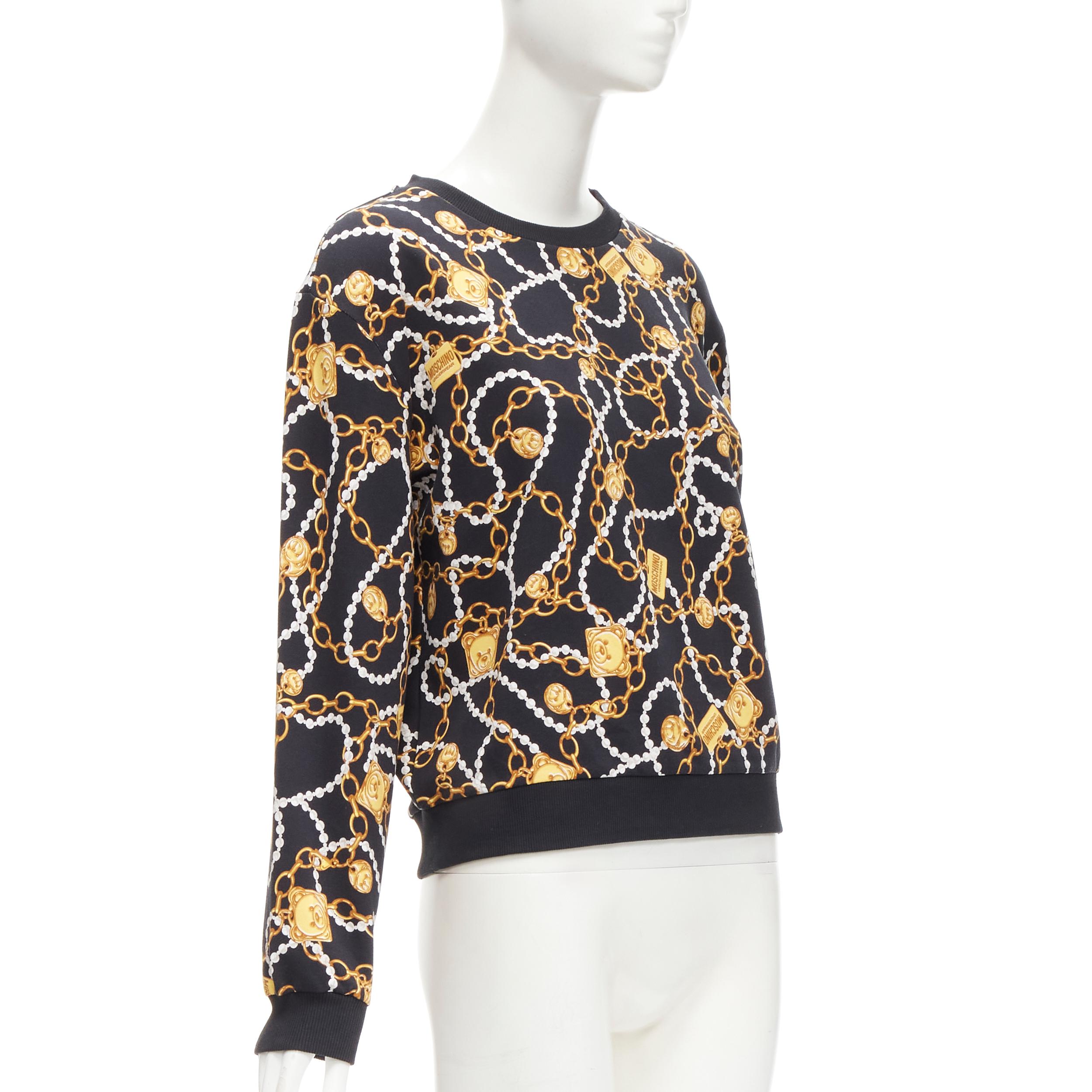 MOSCHINO UNDERWEAR black gold teddy bear chain pearl print sweatshirt S In Excellent Condition In Hong Kong, NT