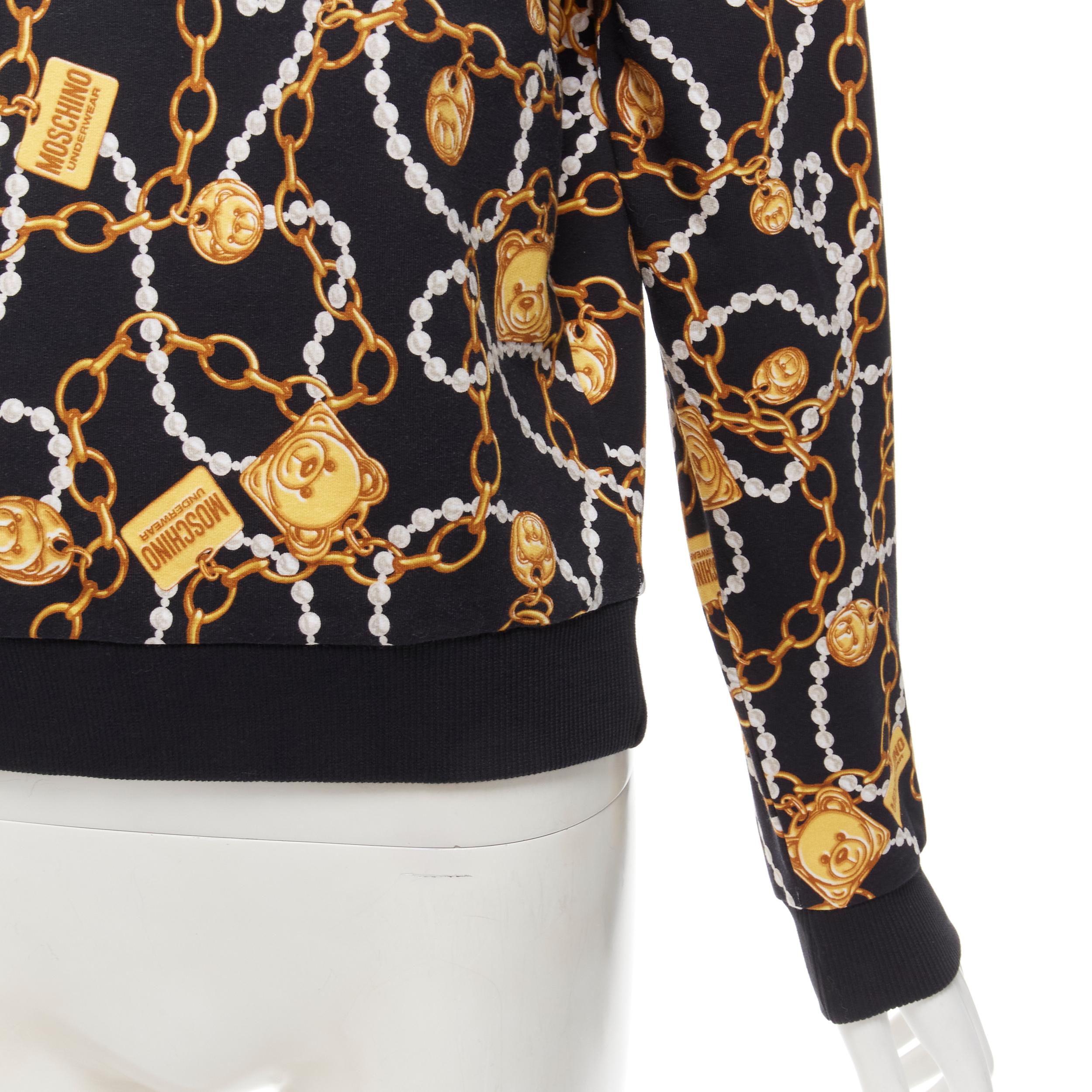 MOSCHINO UNDERWEAR black gold teddy bear chain pearl print sweatshirt S 3