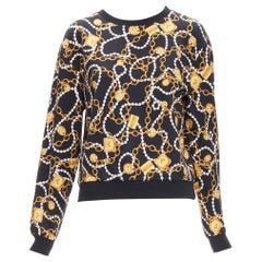 MOSCHINO UNDERWEAR Felpa con stampa di perle con catena a forma di orsacchiotto in oro nero S