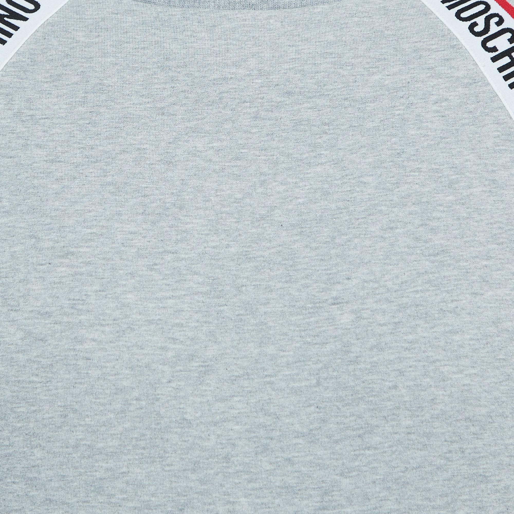 Moschino Underwear Grey Cotton Logo Tape Detail Crew Neck Sweatshirt S In New Condition For Sale In Dubai, Al Qouz 2
