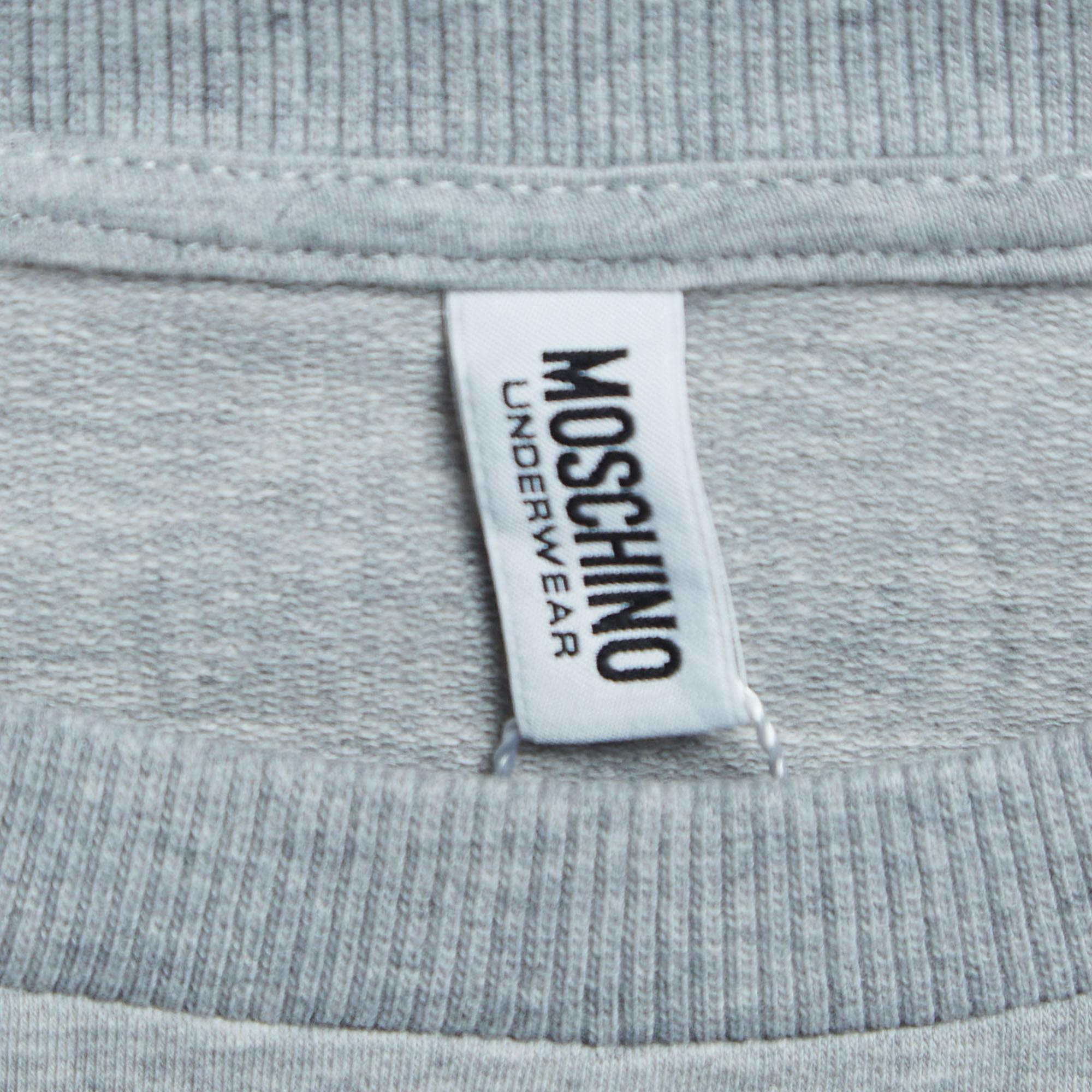 Men's Moschino Underwear Grey Cotton Logo Tape Detail Crew Neck Sweatshirt S For Sale