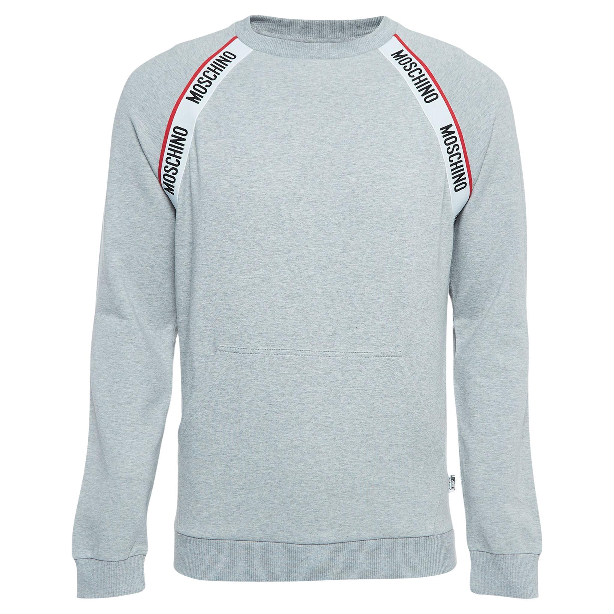Moschino Underwear Grey Cotton Logo Tape Detail Crew Neck Sweatshirt S For Sale