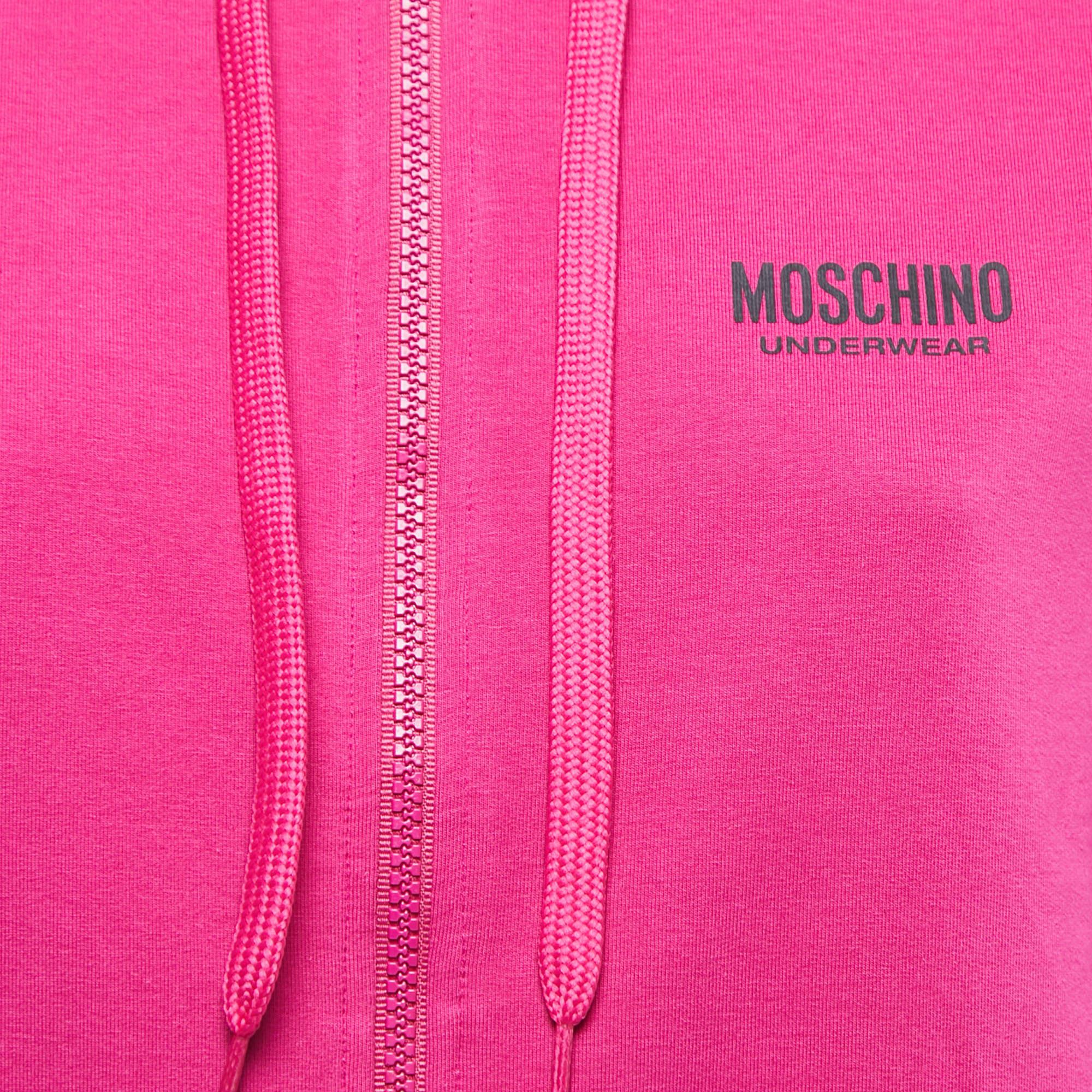 Moschino Underwear Pink Cotton Logo Tape Zip Up Sweatshirt S 1