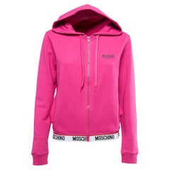 Moschino Underwear Pink Cotton Logo Tape Zip Up Sweatshirt S