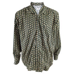 Moschino Uomo Mens Rare Vintage Green Franco Roman Coin Long Sleeve Shirt, 1980s