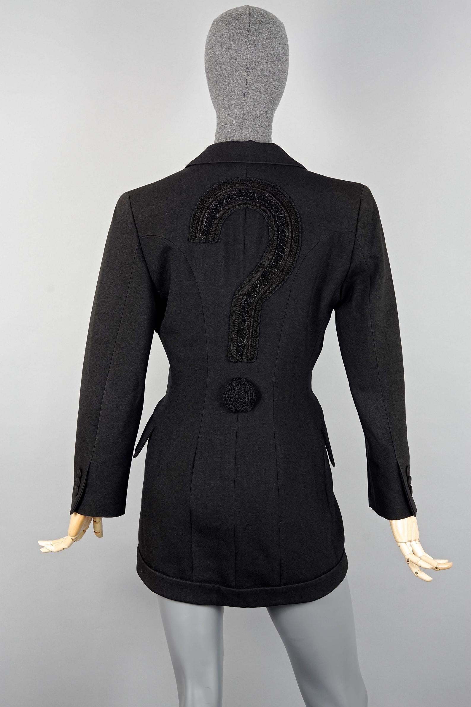Black MOSCHINO Upside Down Collar Passementerie Pompom Question Mark Blazer Jacket For Sale