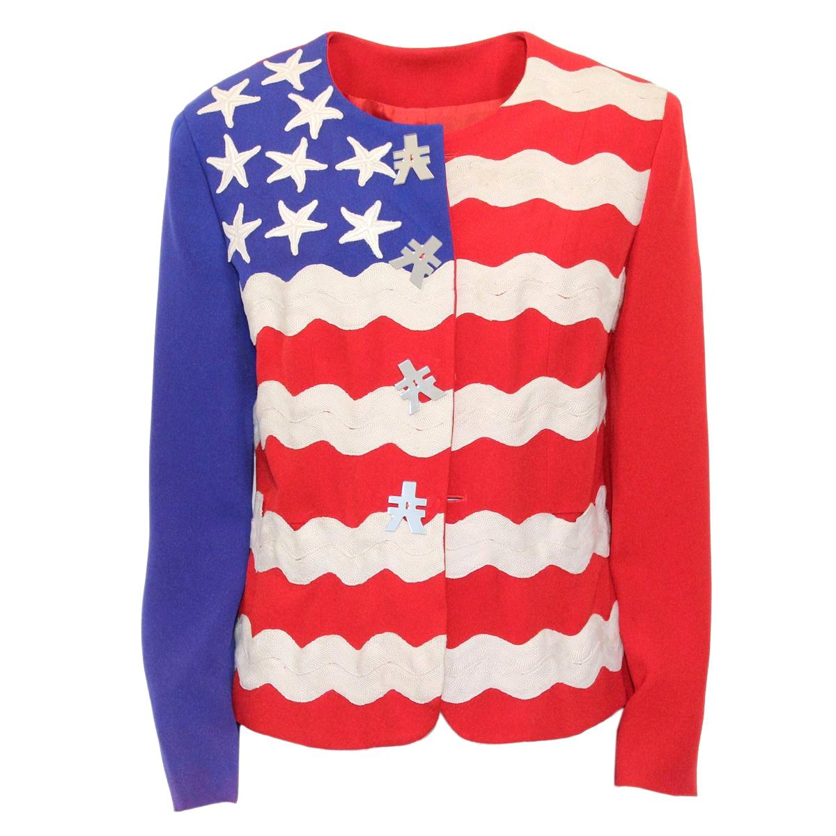 Moschino USA Flag Iconic Jacket IT 44 For Sale