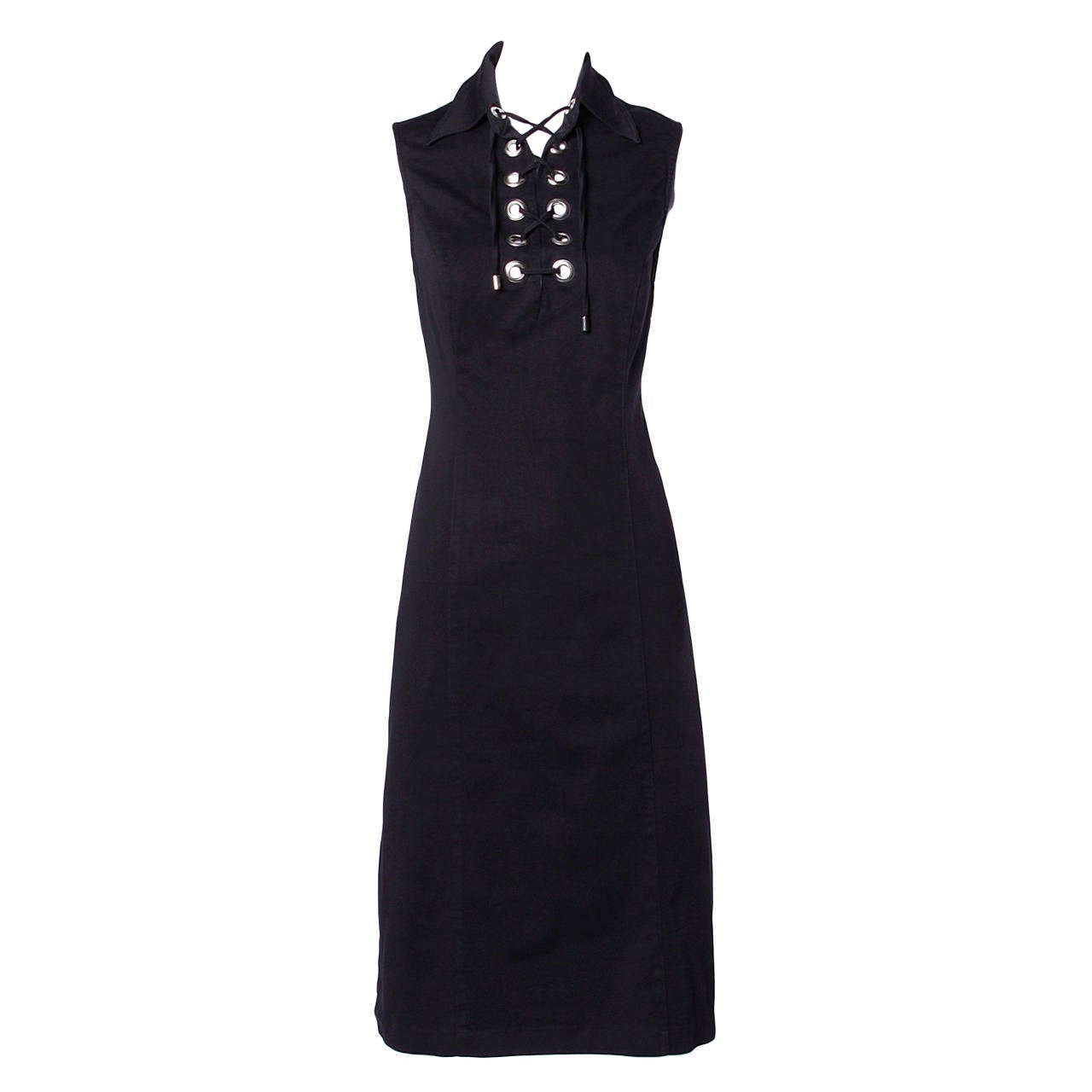 Robe fourreau Moschino Vintage des années 1990, noire, à lacets et œillets