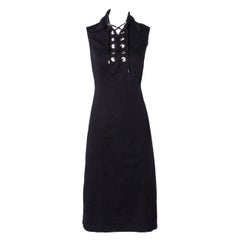 Moschino Vintage 1990s 90s Black Lace Up Grommet Sheath Dress