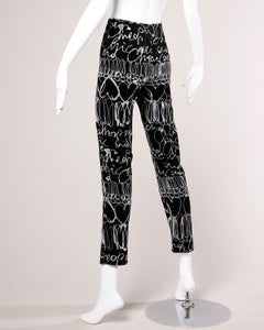 Moschino Vintage 1990s 90s Velour "Cheap & Chic" Scribble Print Pants